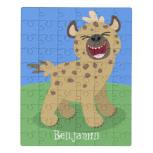 Cute funny hyena laughing cartoon illustration jigsaw puzzle