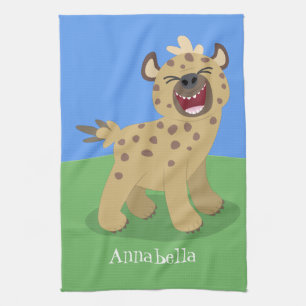 Cute funny hyena laughing cartoon illustration kitchen towel