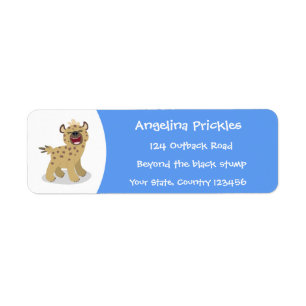 Cute funny hyena laughing cartoon illustration label