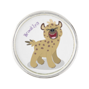 Cute funny hyena laughing cartoon illustration lapel pin