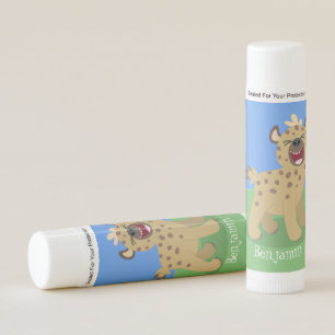 Cute funny hyena laughing cartoon illustration lip balm