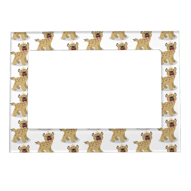 Cute funny hyena laughing cartoon illustration magnetic frame (Front)