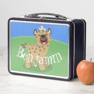 Cute funny hyena laughing cartoon illustration metal lunch box