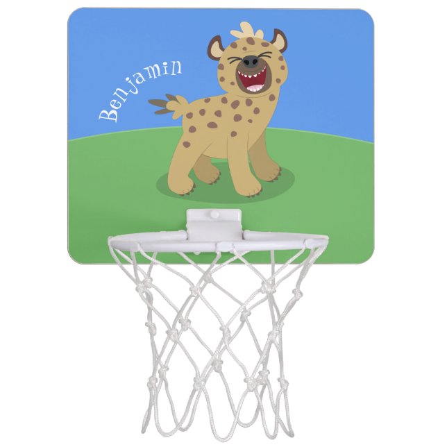Cute funny hyena laughing cartoon illustration mini basketball hoop (Front)