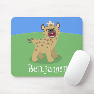 Cute funny hyena laughing cartoon illustration mouse pad