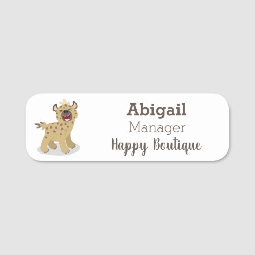 Cute funny hyena laughing cartoon illustration name tag