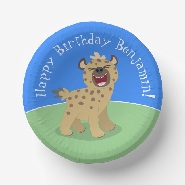 Cute funny hyena laughing cartoon illustration paper bowls (Front)