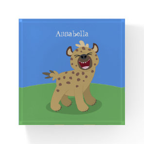 Cute funny hyena laughing cartoon illustration paperweight