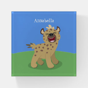 Cute funny hyena laughing cartoon illustration paperweight