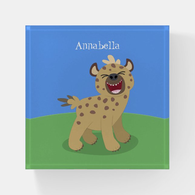 Cute funny hyena laughing cartoon illustration paperweight (Front)