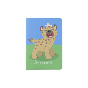 Cute funny hyena laughing cartoon illustration passport holder