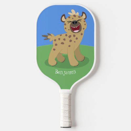 Cute funny hyena laughing cartoon illustration  pickleball paddle