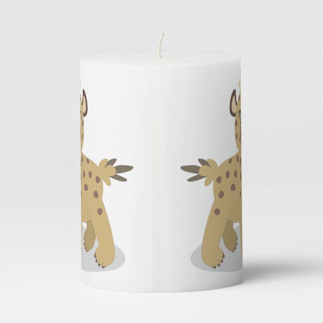 Cute funny hyena laughing cartoon illustration pillar candle (Back)