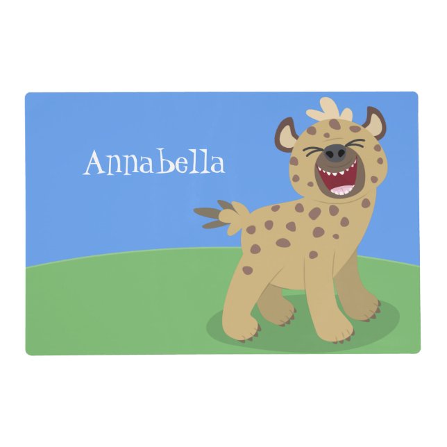 Cute funny hyena laughing cartoon illustration placemat (Front)