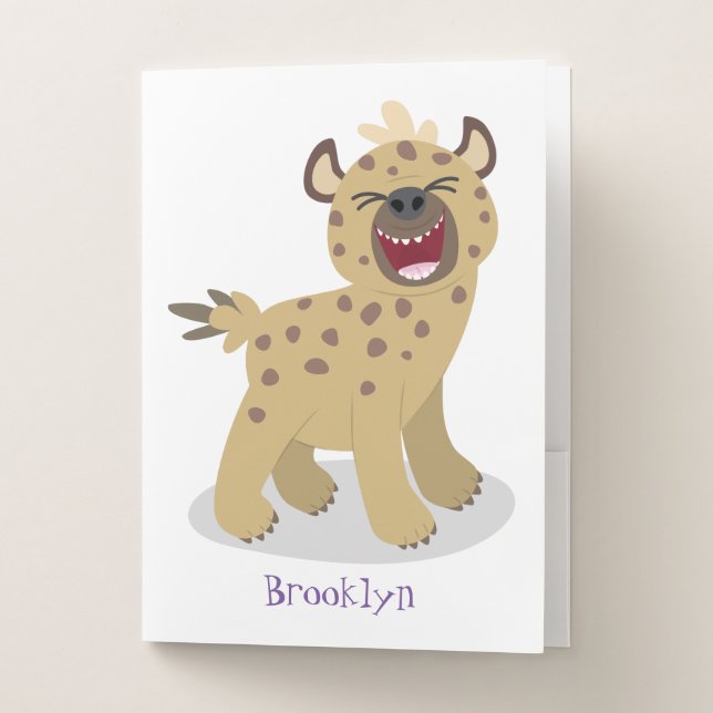 Cute funny hyena laughing cartoon illustration pocket folder (Front)