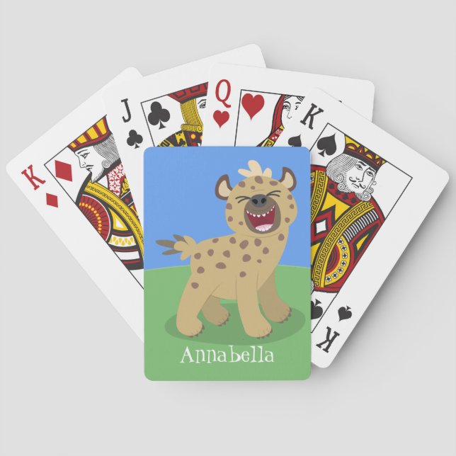 Cute funny hyena laughing cartoon illustration poker cards (Back)