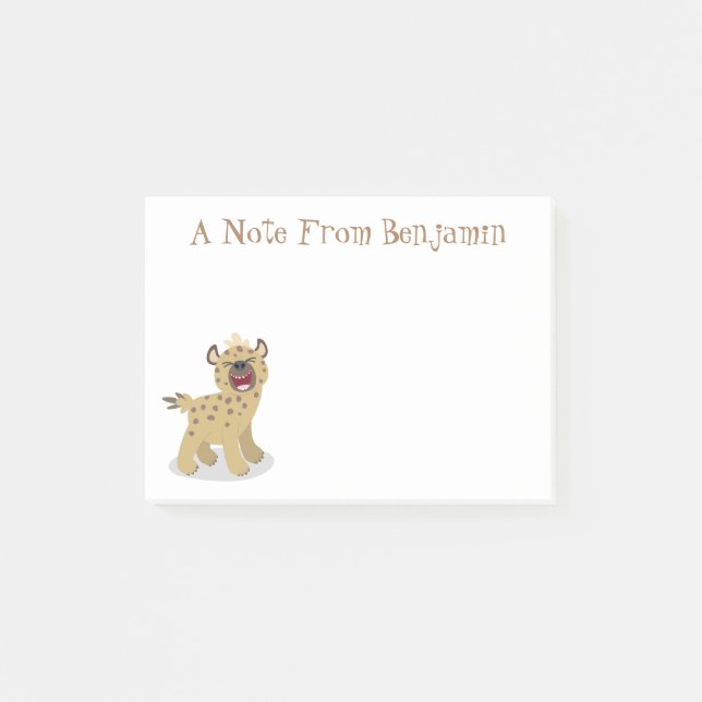 Cute funny hyena laughing cartoon illustration post-it notes (Front)