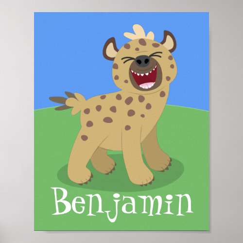 Cute funny hyena laughing cartoon illustration poster