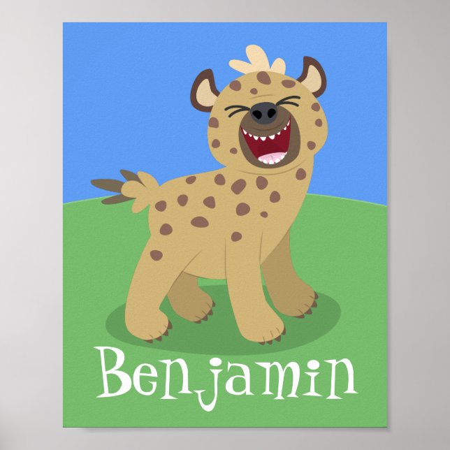 Cute funny hyena laughing cartoon illustration poster (Front)