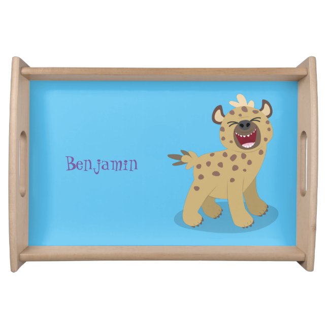 Cute funny hyena laughing cartoon illustration serving tray (Front)