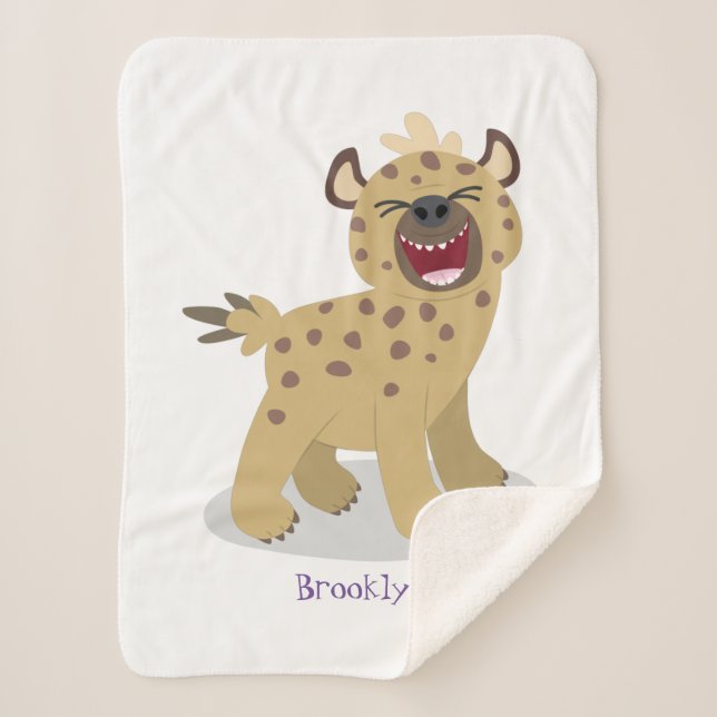 Cute funny hyena laughing cartoon illustration sherpa blanket (Front)