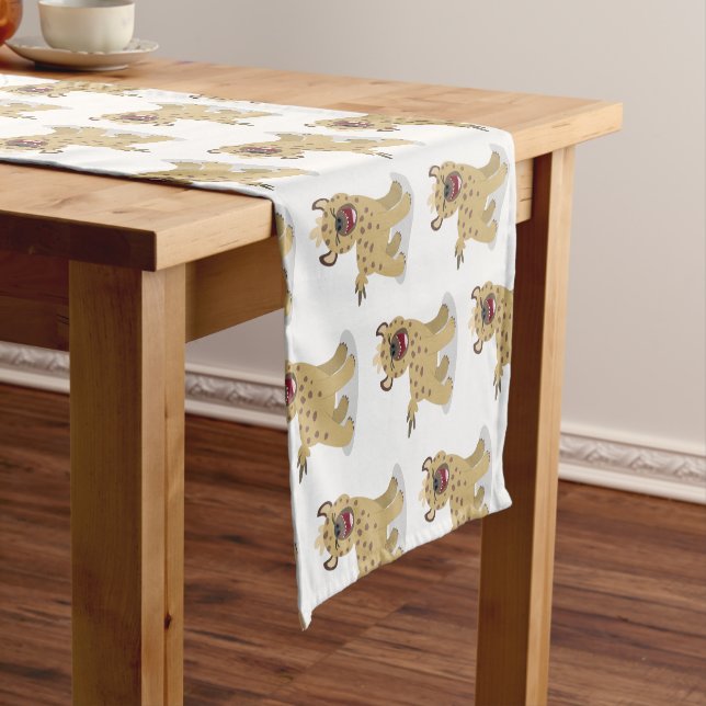 Cute funny hyena laughing cartoon illustration short table runner (In Situ)