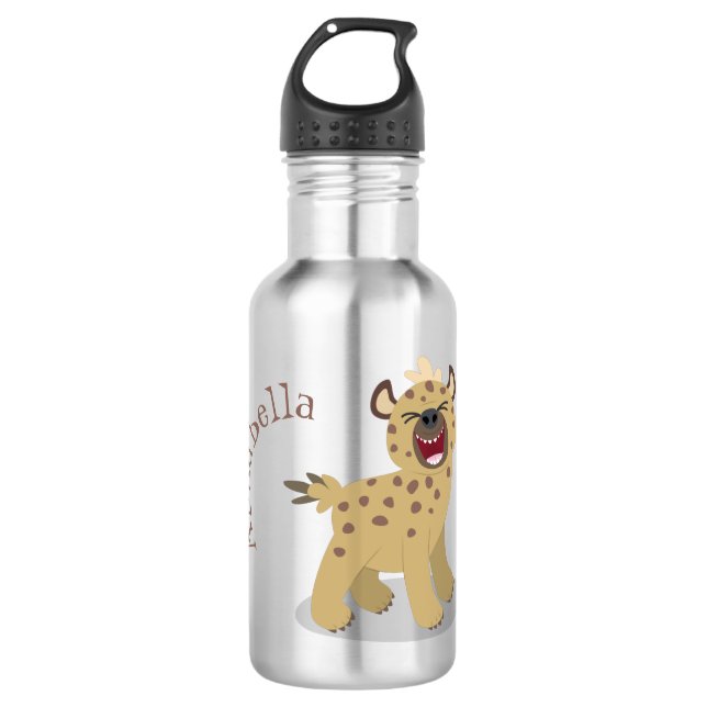 Cute funny hyena laughing cartoon illustration stainless steel water bottle (Front)