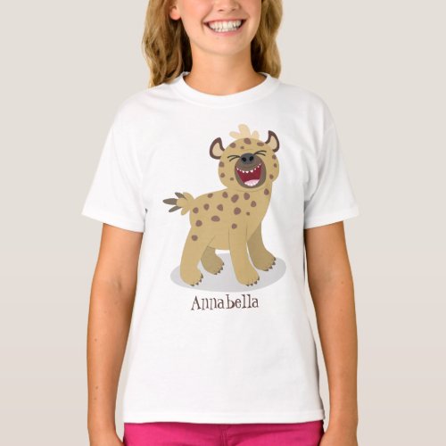 Cute funny hyena laughing cartoon illustration T_Shirt