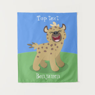 Cute funny hyena laughing cartoon illustration tapestry