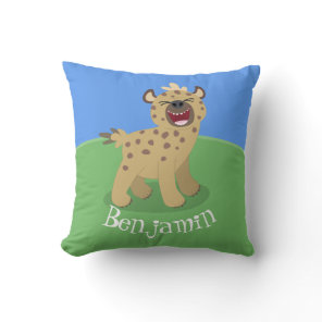 Cute funny hyena laughing cartoon illustration throw pillow
