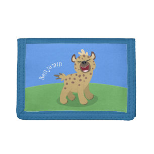 Cute funny hyena laughing cartoon illustration tri-fold wallet