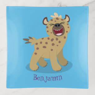 Cute funny hyena laughing cartoon illustration trinket tray