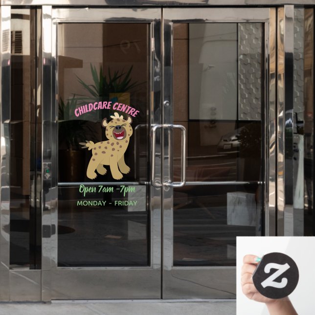 Cute funny hyena laughing cartoon illustration window cling (Office Door)