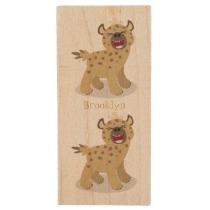 Cute funny hyena laughing cartoon illustration wood flash drive