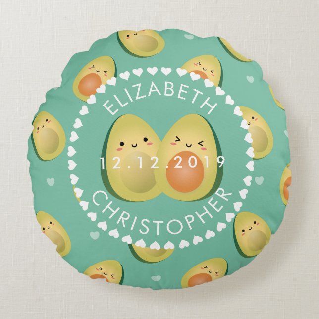 Cute Funny I love You Let's Avocuddle Anniversary Round Pillow (Front)