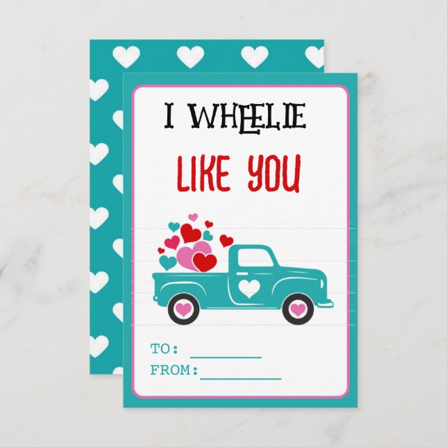 Cute Funny I Wheely Like You Valentine's Class Note Card (Front/Back)