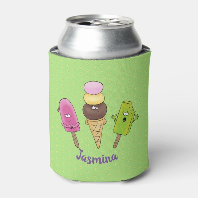 Cute funny ice cream popsicle cartoon can cooler (Can Front)