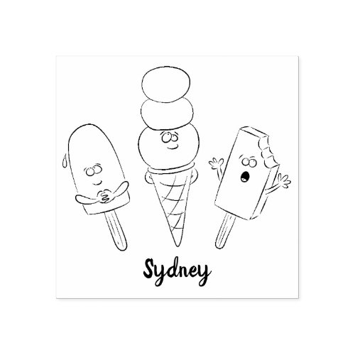 Cute funny ice cream popsicle cartoon rubber stamp