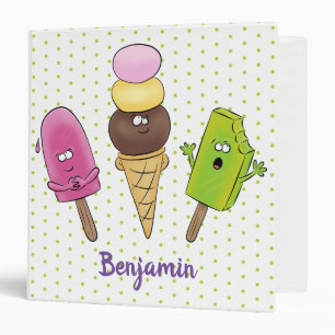 Cute funny ice cream popsicle cartoon trio 3 ring binder