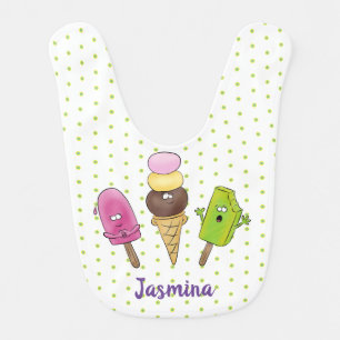 Cute funny ice cream popsicle cartoon trio baby bib