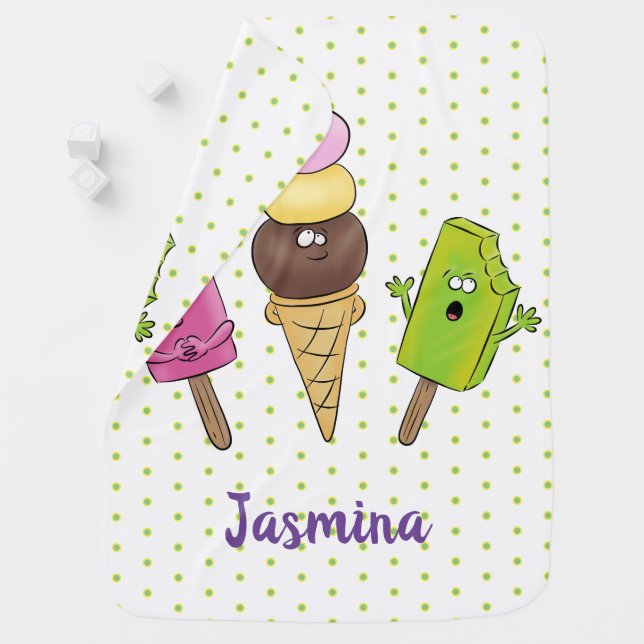 Cute funny ice cream popsicle cartoon trio baby blanket (In Situ)