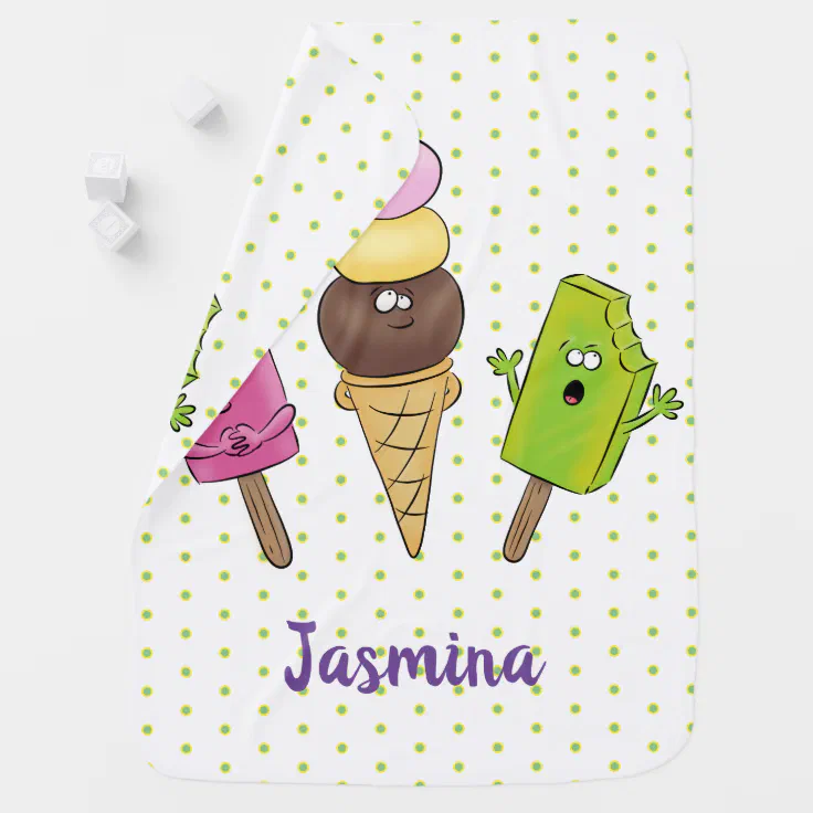 Cute funny ice cream popsicle cartoon trio baby blanket | Zazzle