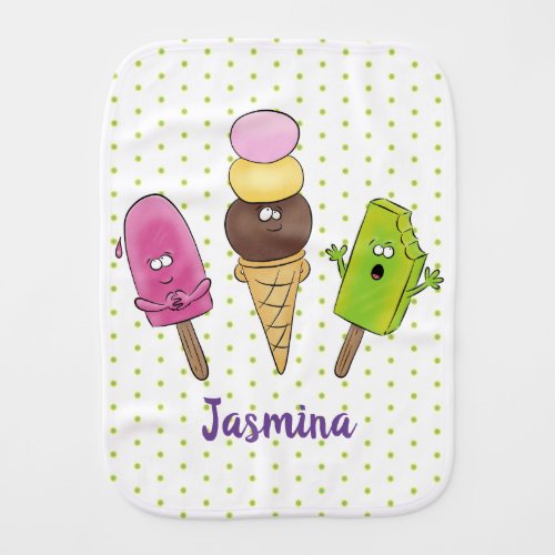 Cute funny ice cream popsicle cartoon trio baby burp cloth