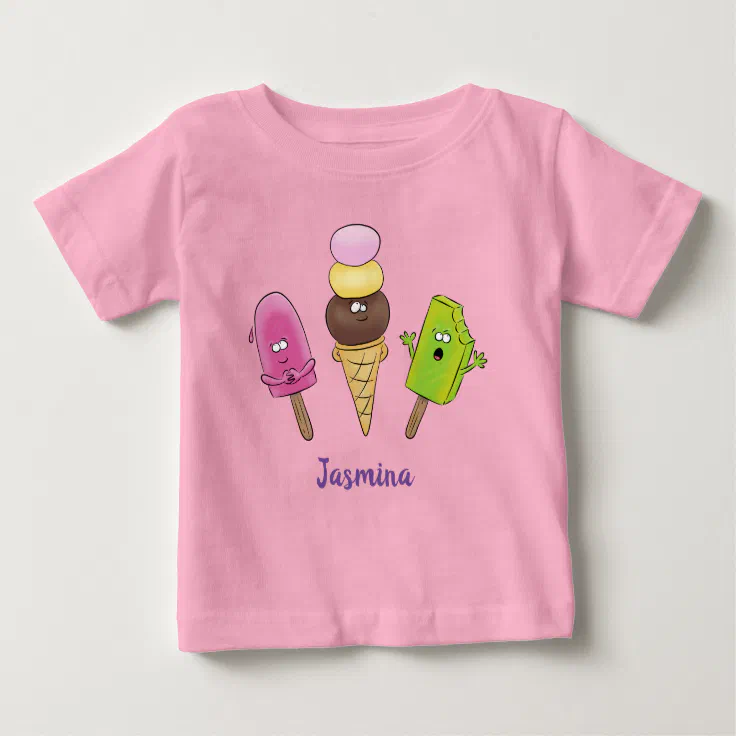 Cute funny ice cream popsicle cartoon trio baby T-Shirt | Zazzle