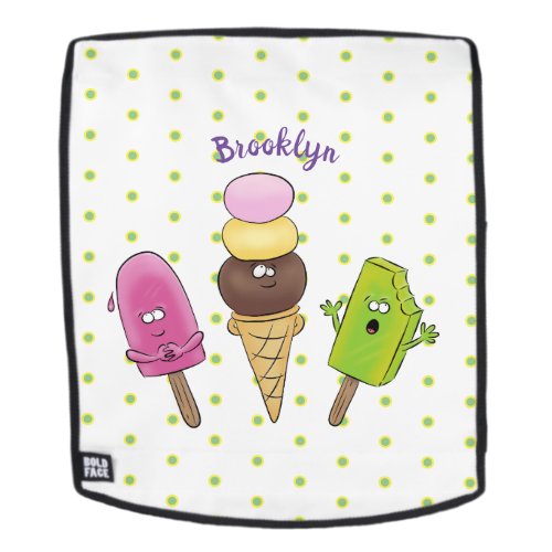 Cute funny ice cream popsicle cartoon trio backpack