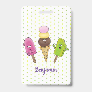 Cute funny ice cream popsicle cartoon trio badge
