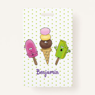 Cute funny ice cream popsicle cartoon trio badge