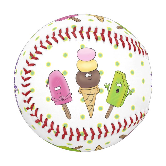 Cute funny ice cream popsicle cartoon trio baseball (Front Left)