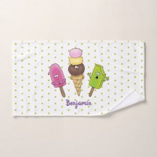 Cute funny ice cream popsicle cartoon trio bath towel set