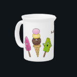 Cute funny ice cream popsicle cartoon trio beverage pitcher<br><div class="desc">This cute design features two popsicles and an ice cream cone done in funny cartoon illustration style. Yummy sweet treats with a sense of silliness!</div>